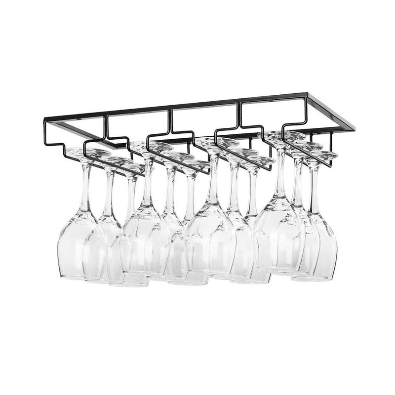 FOMANSH Wine Glass Rack Under Cabinet - Stemware Holder Metal Wine Glass Organizer Glasses Storage Hanger for Bar Kitchen Black 4 Rows - Image 1